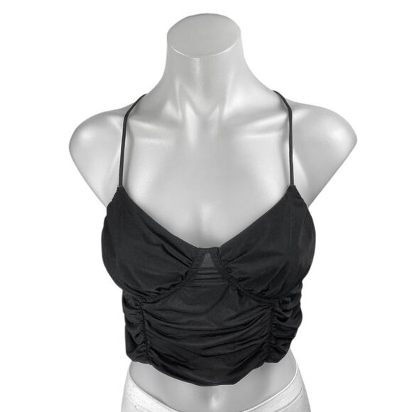 Urban Outfitters Black Sleeveless Ruched Cami Camisole Tank Crop Top Size L - Picture 1 of 4